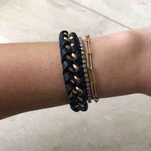 Henri Bendel leather and gold braided bracelet
